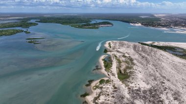 Brezilya 'nın Piaui şehrinde, Cajueiro Da Praia' daki Barra Grande Plajı. Plaj manzarası. Doğa Deniz Burnu. Tatil Varış Yeri. Brezilya 'nın Piaui şehrinde, Cajueiro Da Praia' daki Barra Grande Plajı. Yaz Seyahati.