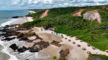 Brezilya 'nın kuzeydoğusunda Conde Paraiba Brezilya' da Skyline. Büyüleyici Tropikal Sahne Sahnesi Yukarıdan Görünüyor. Sahil Gökyüzü Sahil Kıyısı Yaz Zamanı. Sahil Sahil Sahili Panoramik. Conde Paraiba.