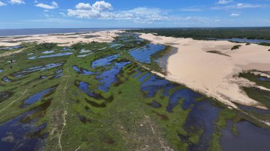 Tutoia Maranhao Brezilya 'daki Tutoia Köyü. Kuşların gözü çarpıcı Karanlık Nehir ve Orman Ağaçları 'nı görüyor. Cennet Adası Manzarası Minnettar Güzel. Yaz zamanı Grateful Coast. Tutoia Maranhao.