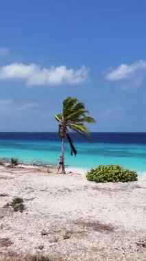 Hollanda 'nın Bonaire Antilleri' ndeki Kralendijk 'te pembe plaj. Plaj manzarası. Karayip Adası. Bonaire Hollanda Antilleri 'nde Kralendijk. Deniz Burnu Açık Hava. Doğa Turizmi.