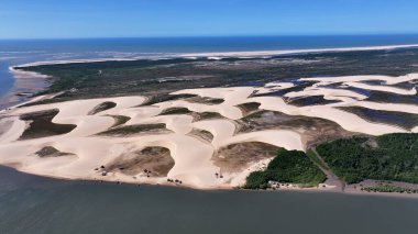 Maranhao Brezilya 'daki Tutoia' da Parnaiba Delta. Doğa Manzarası. Amerika 'nın Brezilya Deltası. Maranhao 'daki Parnaiba Delta. Sarmal Nehir. Plaj manzarası. Tatil seyahatleri. Brezilya Kuzeydoğu.