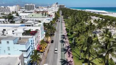 Miami Beach Skyline, Florida 'daki Miami Beach' te. Çarpıcı şehir manzarası. Plaj manzarası. Highrise Binaları. Florida 'daki Miami Beach Skyline. Doğa Arkaplanı.