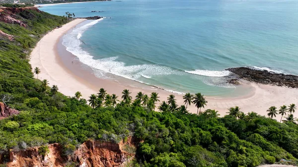 Joao Pessoa Paraiba Brezilya 'daki Coqueirinho Plajı. Bereketli bir tropikal sahil manzarasının nefes kesici görüntüsü. Terk edilmiş Skyline Sezon Arzusu. Liman Kıyısı Mevsimi. Joao Pessoa Paraiba.