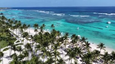 Punta Cana Skyline La Altagracia Dominik Cumhuriyeti 'ndeki Punta Cana' da. Karayip silueti. Plaj manzarası. Doğa Deniz Burnu. Punta Cana Skyline, La Altagracia Dominik Cumhuriyeti 'nde. Manzara Palmiye Ağaçları.