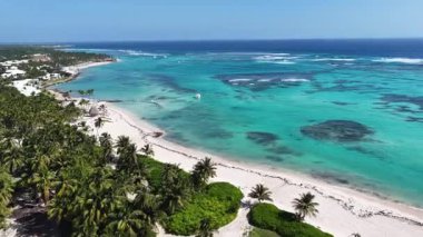 Playa Blanca Plajı Punta Cana 'da La Altagracia Dominik Cumhuriyeti' nde. Plaj manzarası. Şehir merkezinde. Seyahat güzergahı. Playa Blanca Plajı Punta Cana 'da La Altagracia Dominik Cumhuriyeti.