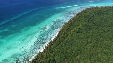 Punta Cana Dominik Cumhuriyeti 'ndeki Saona Adası' ndaki Beyaz Kum Plajı. Plaj manzarası. Mavi Deniz 'in gölgeleri. Seyahat güzergahı. Punta Cana Dominik Cumhuriyeti 'ndeki Saona Adası' ndaki Beyaz Kum Plajı.