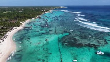 Playa Blanca Plajı Punta Cana 'da La Altagracia Dominik Cumhuriyeti' nde. Plaj manzarası. Şehir merkezinde. Seyahat güzergahı. Playa Blanca Plajı Punta Cana 'da La Altagracia Dominik Cumhuriyeti.
