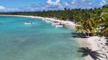 Punta Cana Dominik Cumhuriyeti 'ndeki Saona Adası Skyline' da. Plaj manzarası. Mavi Deniz 'in gölgeleri. Seyahat güzergahı. Saona Adası 'ndaki Skyline Punta Cana Dominik Cumhuriyeti.