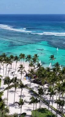 Playa Blanca Plajı Punta Cana 'da La Altagracia Dominik Cumhuriyeti' nde. Plaj manzarası. Şehir merkezinde. Seyahat güzergahı. Playa Blanca Plajı Punta Cana 'da La Altagracia Dominik Cumhuriyeti.