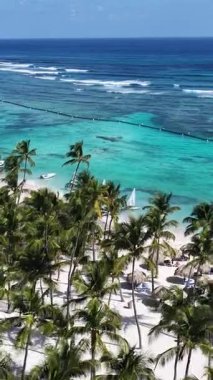Punta Cana Skyline La Altagracia Dominik Cumhuriyeti 'ndeki Punta Cana' da. Karayip silueti. Plaj manzarası. Doğa Deniz Burnu. Punta Cana Skyline, La Altagracia Dominik Cumhuriyeti 'nde. Manzara Palmiye Ağaçları.