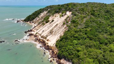 Natal Rio Grande Do Norte Brazil 'deki Ponta Negra Plajı. Büyüleyici Tropikal Sahne Sahnesi Yukarıdan Görünüyor. Cennet Adası Skyline Idyllic Güzeli. Cennet Adası Denizi.