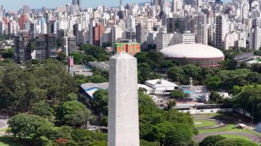 Sao Paulo Skyline Sao Paulo Brezilya 'da. Ibirapuera Parkı. Highrise Binaları. Doğa manzarası. Sao Paulo Skyline Brezilya 'da. Şaşılacak şey. Eğlence Parkı Peyzajı.