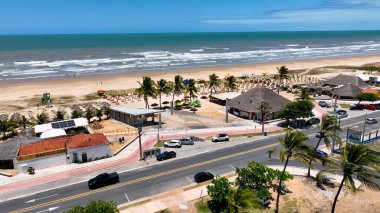 Aracaju Sergipe Brezilya 'daki Aruana Plajı. Büyüleyici Tropikal Sahne Sahnesi Yukarıdan Görünüyor. Cennet Adası Manzarası Minnettar Güzel. Yaz zamanı Grateful Coast. Aracaju Sergipe.
