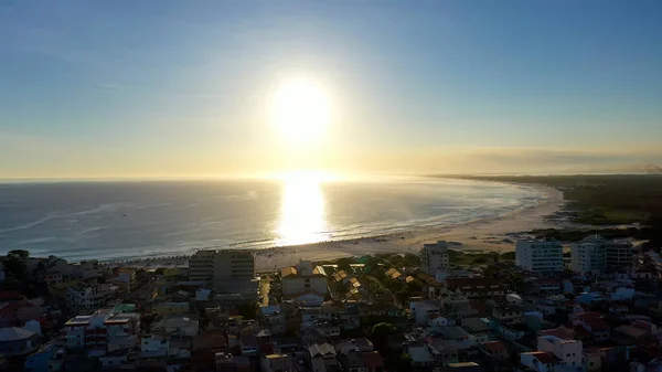 Scenic Sunset In Arraial Do Cabo Rio De Janeiro Brazil. Breathtaking Aerial View Of A Lush Tropical Coastline Scenery. Sunset Paradise Island Skyline Recreation Beautiful.