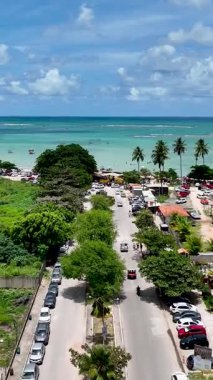 Kuzeydoğu Brezilya. Alagoas Brezilya 'daki Sao Miguel dos Milagres Plajı. Alagoas Brezilya 'daki Mucize Yolu. Tropikal seyahat hedefi.