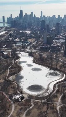 Chicago Skyline Illinois 'de Chicago' da. Şehir merkezindeki şehir manzarası. Lincoln Park Peyzajı. Illinois 'de Chicago Skyline. Metropolitan Bölgesi. Kış Manzarası.