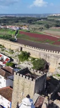Leiria Portekiz 'deki Obidos Köyü' nde. Old Town Skyline 'da. Ortaçağ Binaları Sahnesi. Güzel şehir manzarası. Leiria Portekiz 'deki Obidos Köyü' nde. Kültür Mirası.