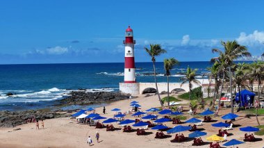 Salvador Skyline, Bahia Brezilya, Salvador 'da. Plaj manzarası. Itapua Deniz Feneri. Tropik Skyline. Bahia Brezilya 'da Salvador Skyline. Doğa Manzarası. Paradisiac Deniz Burnu. Brezilya Kuzeydoğu.