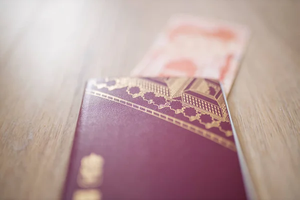 Zweeds paspoort bovenop een wazige Hondurese Lempira Bill — Stockfoto