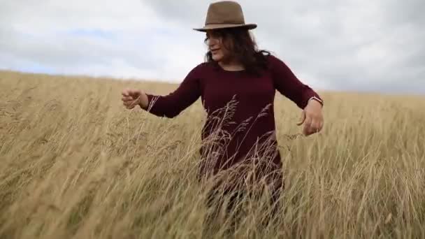 Woman Resting in Tall Dry Grass with the Cloudy Sky as Background — Video