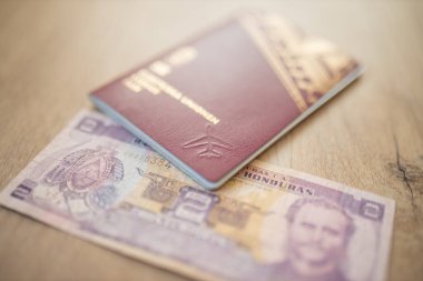 İçinde iki Honduras Lempiras Bill olan İsveç pasaportu.