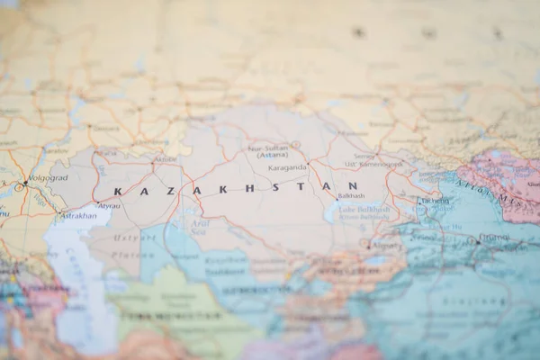 The Country of Kazakhstan on a Colorful and Blurry Central Asia Map — Foto de Stock