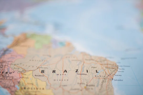 The Country of Brazil on a Colorful and Blurry South America Map — Stock Photo, Image