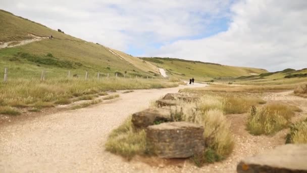 Rocky Path Leading to the Green Hills in the Background — Wideo stockowe