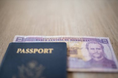 Republic of Honduras and Central Bank of Honduras on a Bill Under a Passport clipart