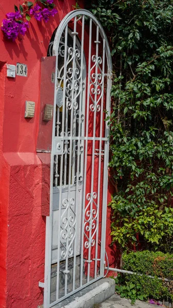 Lattice Door from a Red House in Coyoacan Neighbourhood — Photo