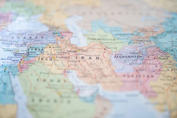 Siria, Irak, Irán y Afganistán en un mapa borroso y colorido de Oriente Medio — Foto de Stock