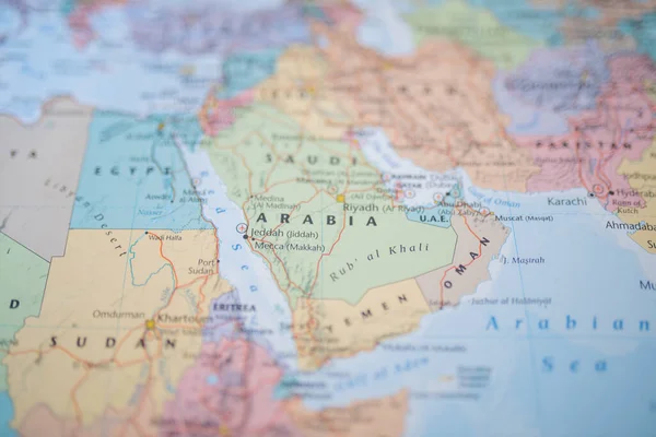 The Country of Saudi Arabia on a Colorful and Blurry Middle East Map