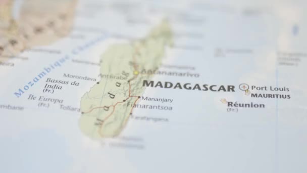 The Island Country of Madagascar on a Colorful and Blurry Map — ストック動画