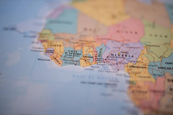 Países africanos sobre el Golfo de Guinea en un colorido mapa de África Occidental — Foto de Stock