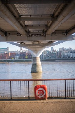 Close up from Underneath Millenium Bridge with the River Thames Below