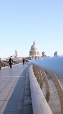 St Pauls Cathedral from Millennium Bridge Handrail With People Passing By