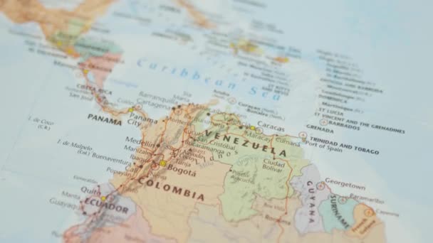 The Country of Venezuela on a Colorful and Blurry South America Map — ストック動画