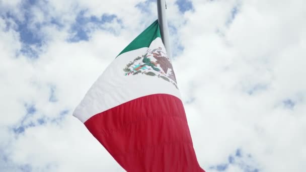 Mexican Flag Waving in the Wind and a Cloudy Sky as the Background — Vídeo de Stock