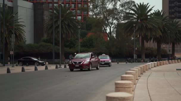 墨西哥城市中心树木环绕的街道上的交通情况 — 图库视频影像