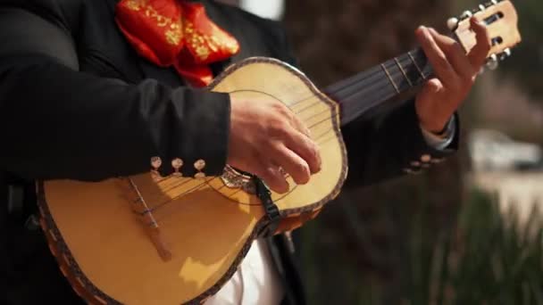 Mariachi Playing a Mexican Instrument Called Vihuela in Mexico City — Stok video