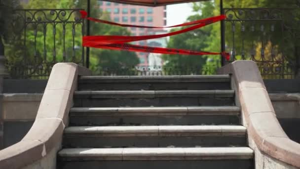 Stairway to a Kiosk in Alameda Central with Red Tape Covering its Entrance — Stockvideo