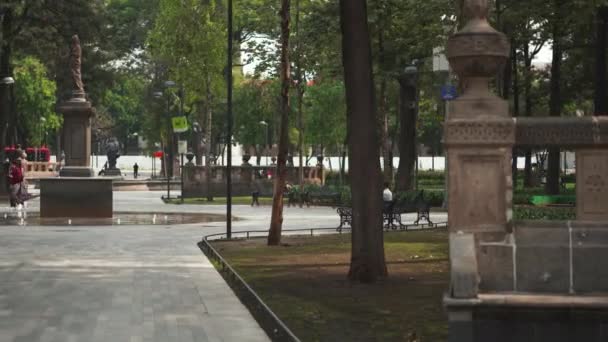 位于公园内地面喷泉中央的雕像 — 图库视频影像