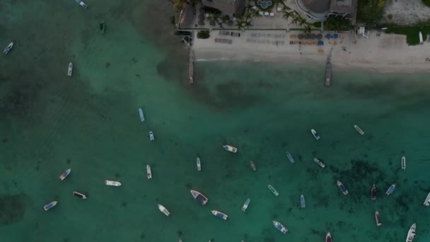 4k Flygfoto över kusten och oceanen full av båtar — Stockvideo