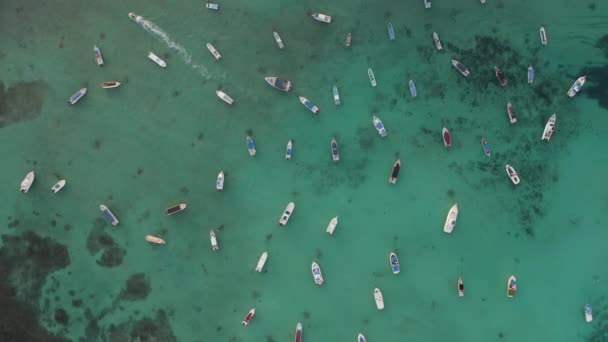 İHA Video Tropikal, Tatil Köyü ve Mavi Meksika Suyunda Tekneler Üzerinde Uçuyor — Stok video