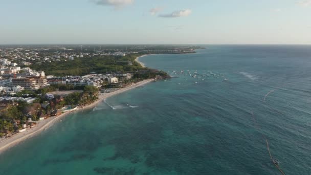 High Flying Above a Beach Resort at Sunrise - 4k Légi felvétel — Stock videók