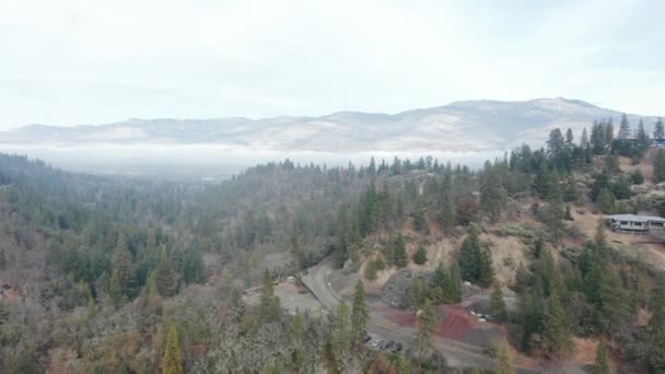 Vista panorámica de los árboles y la carretera en Ashland con la hermosa montaña como fondo — Vídeo de stock