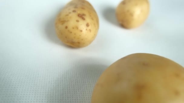 Zbliżenie świeżych ziemniaków izolowanych na białym stole — Wideo stockowe