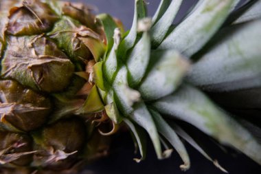 Masada siyah masa örtüsü olan bir ananas sapı.