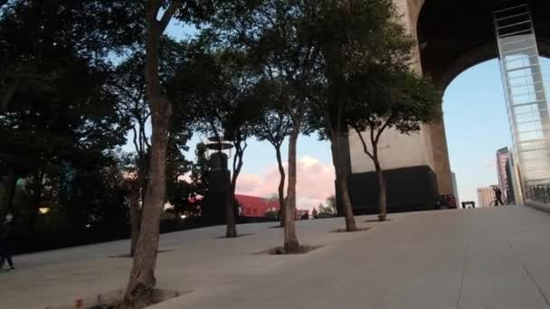 Träd bredvid monumentet till revolutionen med blå himmel som bakgrund — Stockvideo