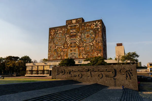 Meksika üniversitesinden güzel bir kütüphane binası ve bahçesi.